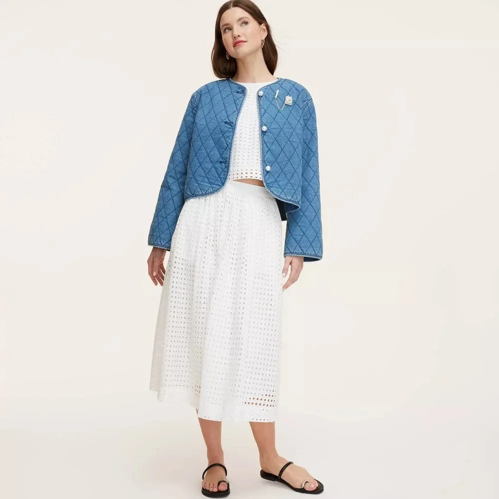 New! Kate Spade x Target Size Large Quilted Denim Jacket Blue Wash Jeans L NWT - Picture 4 of 5